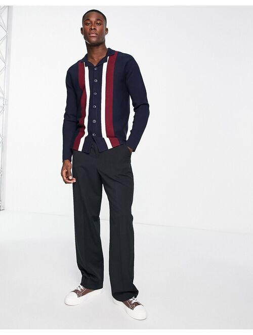 Selected Homme knitted cardigan with contrast panel detail in navy