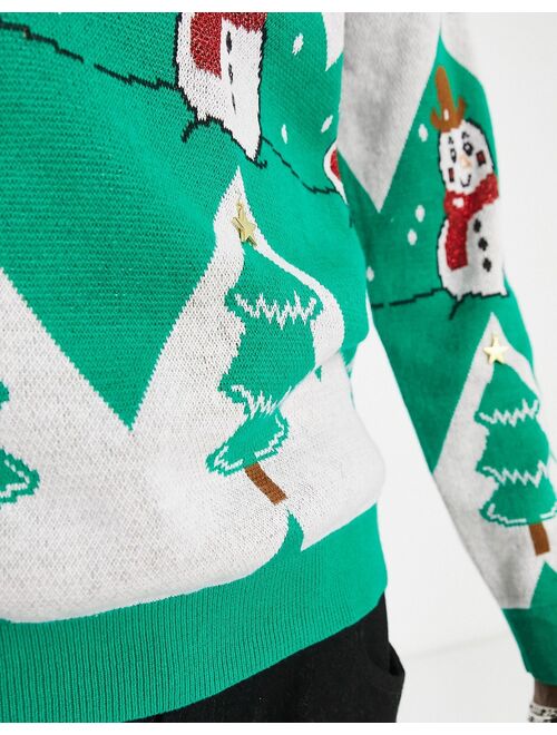 ASOS DESIGN fluffy knit Chrismas sweater with teddy & snowman design