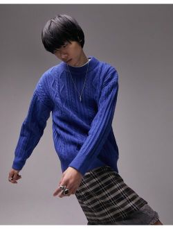 heavyweight cable knit sweater in cobalt blue