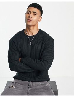 knitted rib crew neck sweater in navy