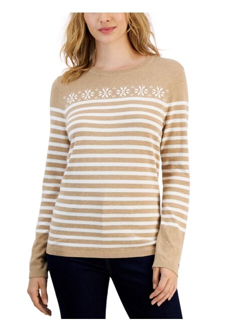 TOMMY HILFIGER Women's Striped Printed Cotton Snowflake Sweater