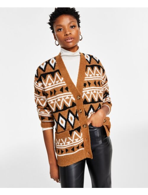 BLACK TAPE Women's Long Sleeve Geometric Knit Button-Front Cardigan Sweater