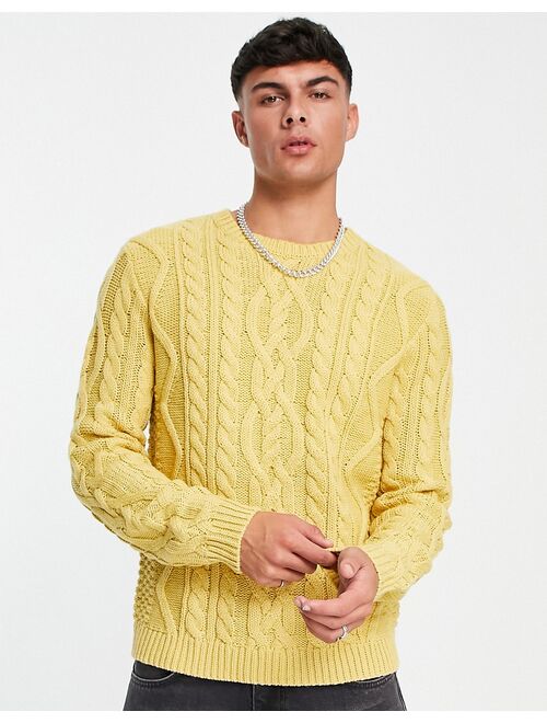 ASOS DESIGN heavyweight cable knit sweater in yellow