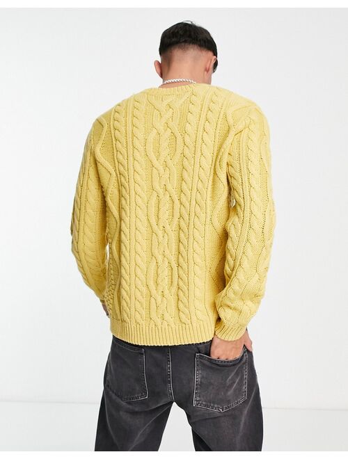 ASOS DESIGN heavyweight cable knit sweater in yellow