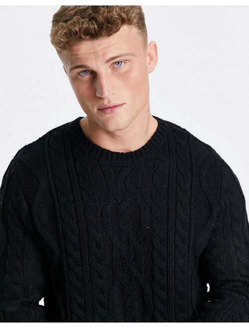 ASOS DESIGN heavyweight cable knit jumper in black