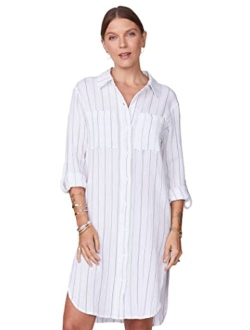 Women's Hd0455-1-pinstripe Gauze Shirt Dress