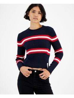 TOMMY JEANS Striped Ribbed Long-Sleeve Crewneck Sweater