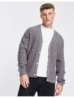 heavyweight cable knit cardigan in gray