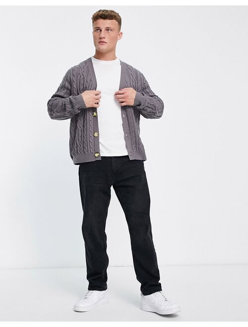 ASOS DESIGN heavyweight cable knit cardigan in gray