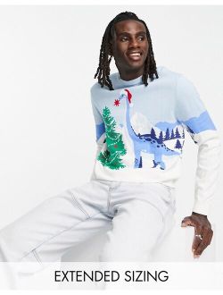 knit Christmas sweater with dinosaur design