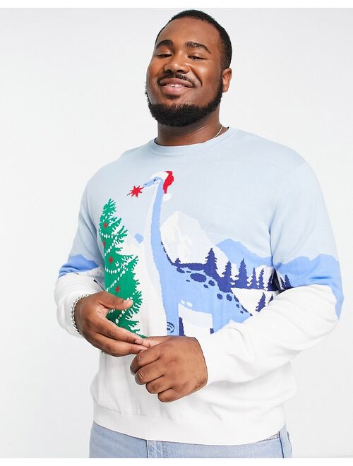 ASOS DESIGN knit Christmas sweater with dinosaur design