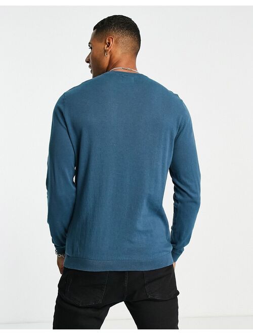 ASOS DESIGN knit cotton sweater in dark blue