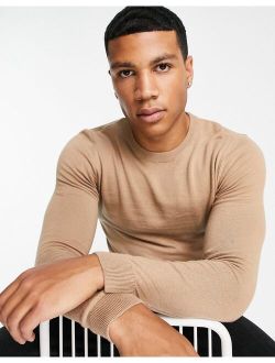 muscle fit knit sweater in camel