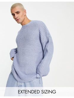 oversized waffle knit sweater in pale blue