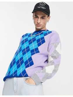 knit argyle sweater in purple