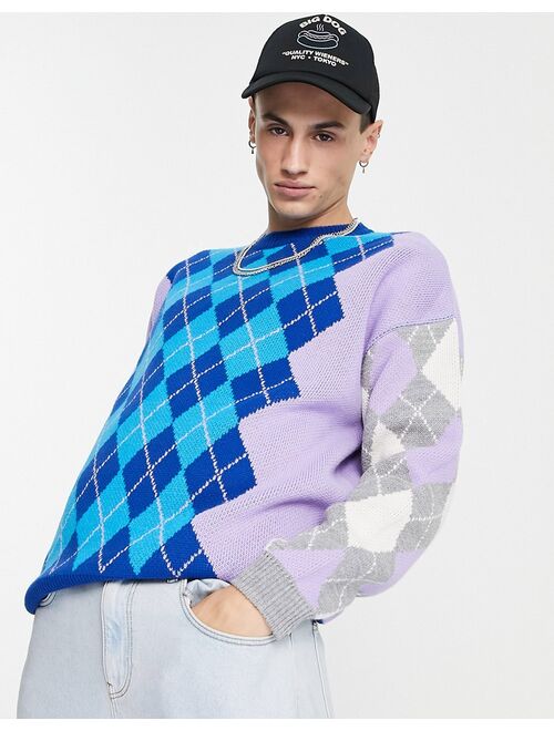ASOS DESIGN knit argyle sweater in purple