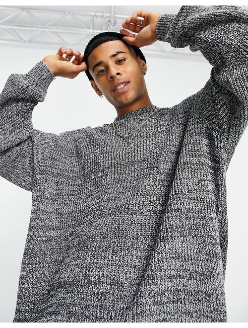 ASOS DESIGN knitted oversized fisherman rib sweater in gray twist