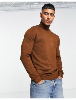roll neck sweater in brown exclusive at ASOS
