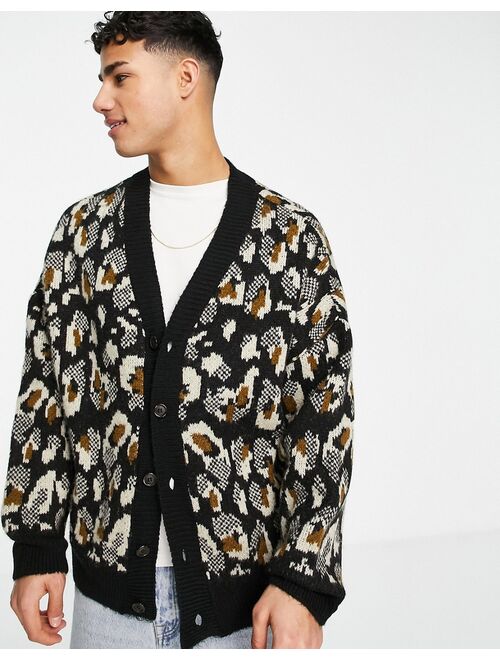 Topman oversized knitted abstract print cardigan