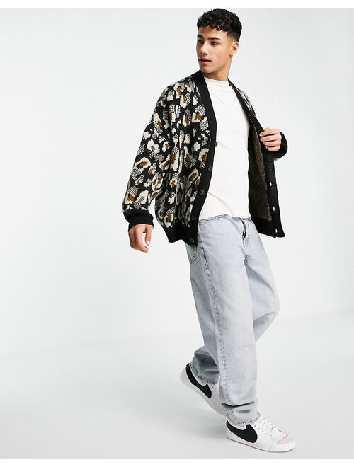 Topman oversized knitted abstract print cardigan