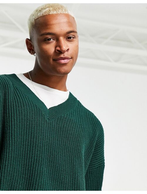 ASOS DESIGN knit oversized fisherman ribbed sweater in forest green