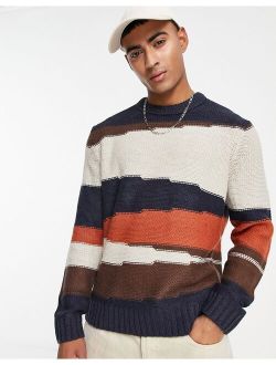 heavyweight knit stripe sweater in navy