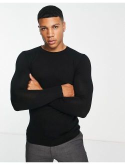 muscle fit premium merino wool sweater in dusty blue