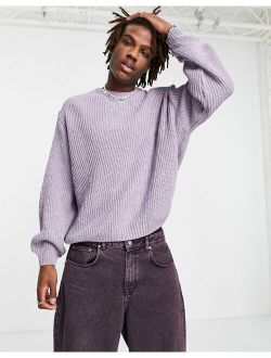 knitted oversized fisherman rib sweater in purple