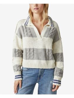 LUCKY BRAND Women's Striped Cable-Stitch Collared Sweater