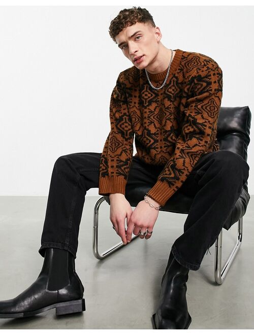 Topman blown up tile print graphic sweater in rust