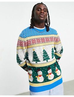 knit Christmas sweater with fairisle snowman design