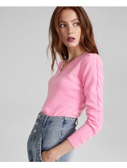 Women's 100% Cashmere Cable-Sleeve Sweater, Created for Macy's