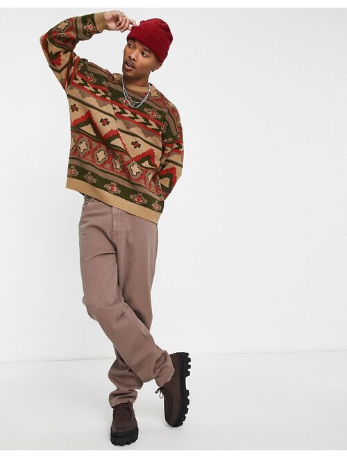 ASOS DESIGN knitted sweater with aztec pattern
