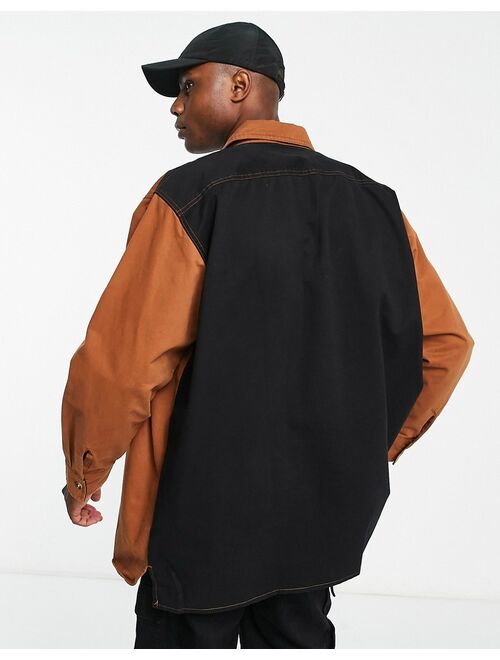 Topman oversized overshirt in brown and black