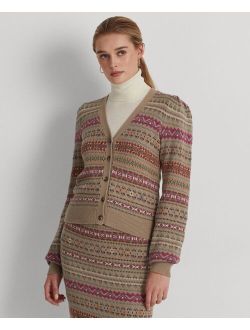 LAUREN RALPH LAUREN Petite Puffed Shoulder Fair Isle Cardigan Sweater