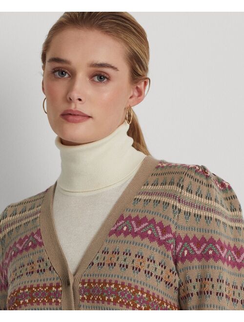 Polo Ralph Lauren LAUREN RALPH LAUREN Petite Puffed Shoulder Fair Isle Cardigan Sweater
