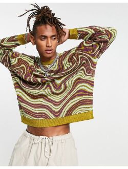 knit sweater in space dye swirly print