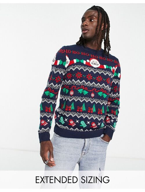 ASOS DESIGN knit Christmas sweater with santa fairisle in blue