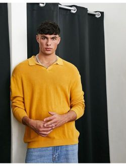 lightweight oversized rib sweater with notch neck in mustard