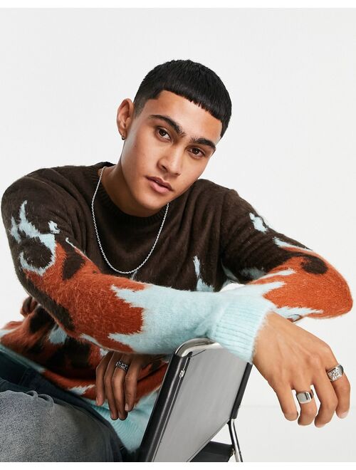 ASOS DESIGN knitted textured flame sweater in brown