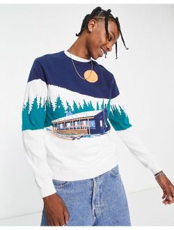 knit Christmas sweater with snow scene