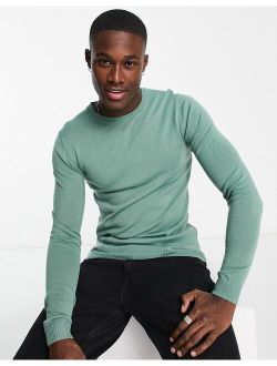 muscle fit premium merino wool sweater in sage green