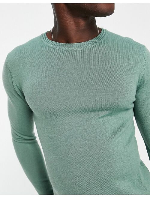 ASOS DESIGN muscle fit premium merino wool sweater in sage green