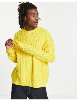 oversized heavyweight cable knit sweater in yellow