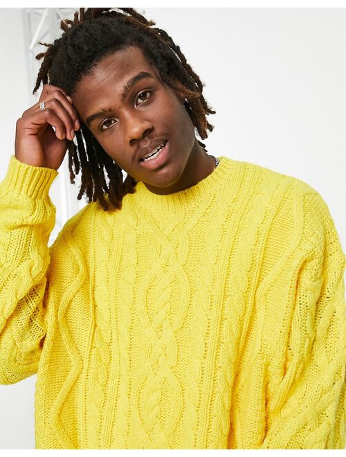 ASOS DESIGN oversized heavyweight cable knit sweater in yellow