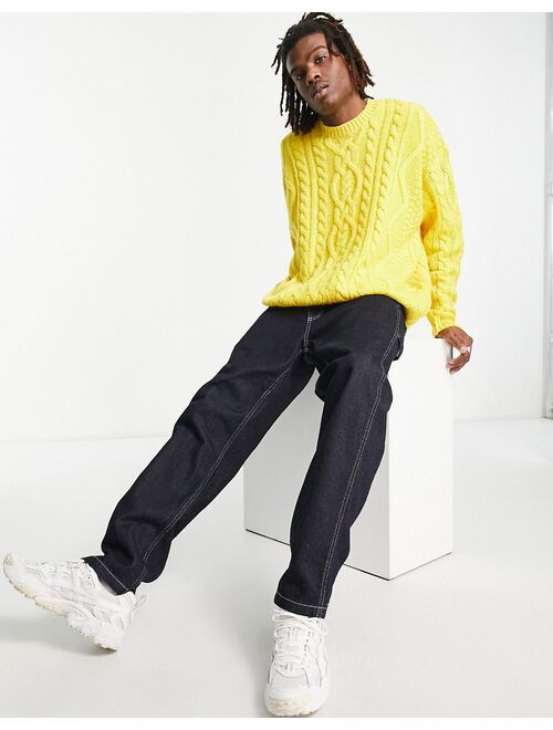 ASOS DESIGN oversized heavyweight cable knit sweater in yellow