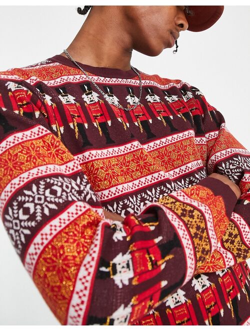ASOS DESIGN knit Christmas sweater with Fairilse & nutcracker design
