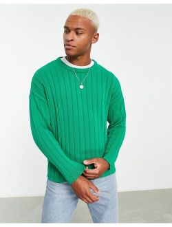 oversized wide ribbed sweater in bright green