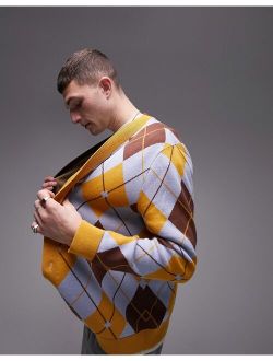 knit cardigan with mini argyle print in multi