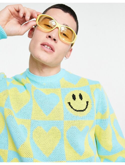 ASOS DESIGN knitted sweater with heart & checkerboard design